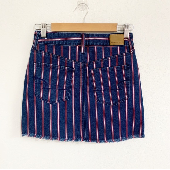 American Eagle Striped High Rise Mini Denim Skirt - Picture 7 of 9